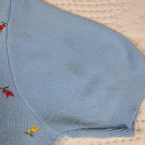 Vintage sweater short-sleeve button front cardigan with embroidery, blue medium - Picture 10 of 16